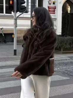 Veste en fausse fourrure écologique à revers classique pour femme 2026