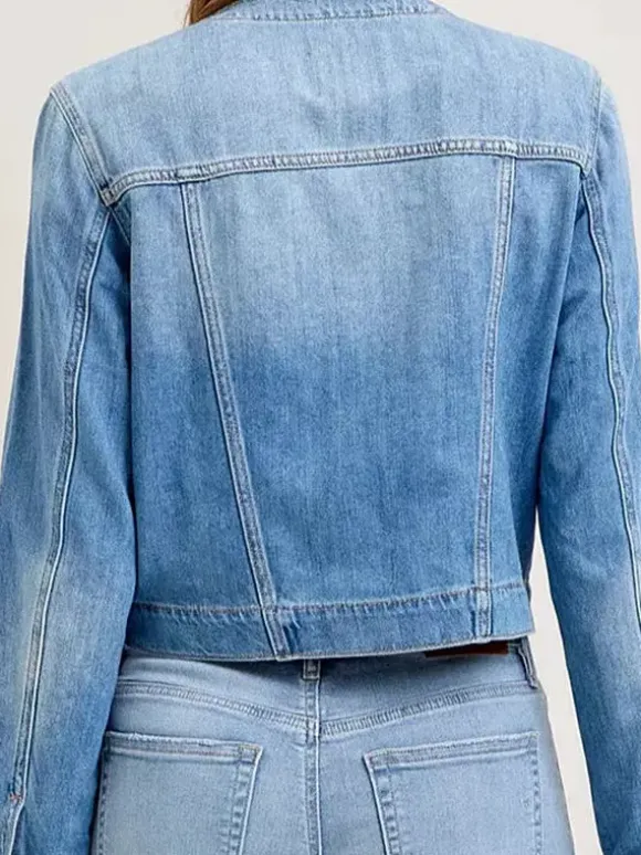Veste en jean délavé vintage pour femme - Manteau trucker bleu rétro à simple boutonnage et coupe ample - Style streetwear décontracté printemps 2026