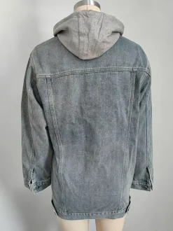 Veste en jean oversize à capuche pour femme - Manteau trucker long coupe boyfriend effet usé - Streetwear chic printemps 2026