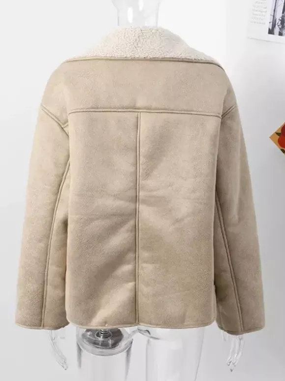 Veste en similicuir aux tons Maillard Revers en fausse peau de mouton Vêtements d'extérieur de printemps surdimensionnés pour femmes 2026