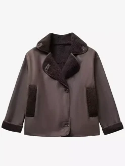 Veste en similicuir aux tons Maillard Revers en fausse peau de mouton Vêtements d'extérieur de printemps surdimensionnés pour femmes 2026