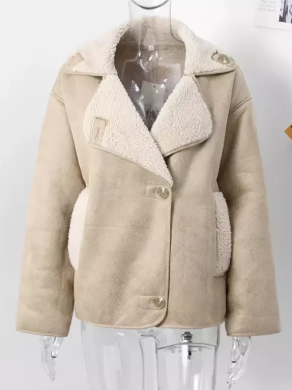 Veste en similicuir aux tons Maillard Revers en fausse peau de mouton Vêtements d'extérieur de printemps surdimensionnés pour femmes 2026