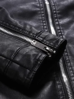 Veste en similicuir pour homme manches longues coupe-vent décontracté manteau d'extérieur léger