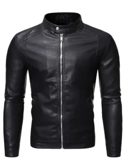 Veste en similicuir pour homme manches longues coupe-vent décontracté manteau d'extérieur léger