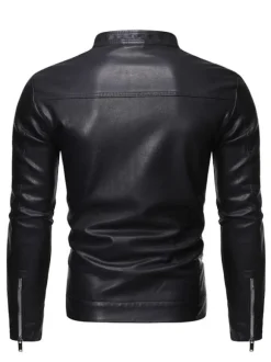 Veste en similicuir pour homme manches longues coupe-vent décontracté manteau d'extérieur léger