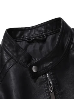 Veste en similicuir pour homme manches longues coupe-vent décontracté manteau d'extérieur léger