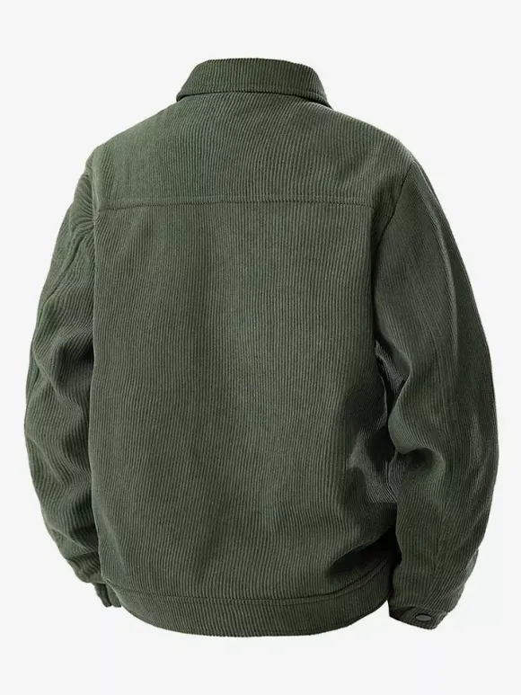 7. Veste en velours côtelé pour homme manches longues poches poitrine à rabat et poches latérales coupe-vent et durable style rétro