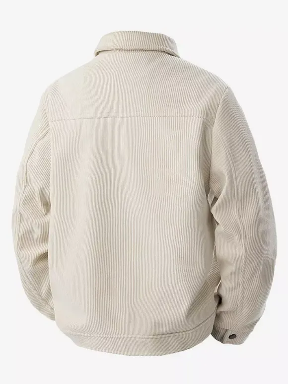7. Veste en velours côtelé pour homme manches longues poches poitrine à rabat et poches latérales coupe-vent et durable style rétro