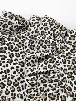 Veste femme à col rabattu boutons imprimé léopard manches longues