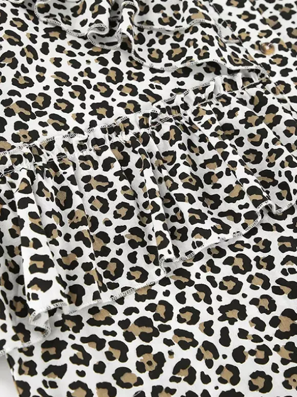 Veste femme à col rabattu boutons imprimé léopard manches longues