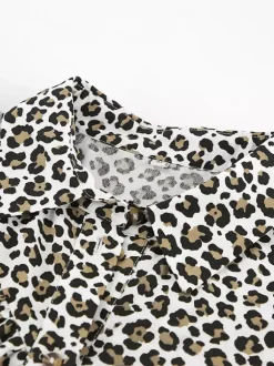 Veste femme à col rabattu boutons imprimé léopard manches longues