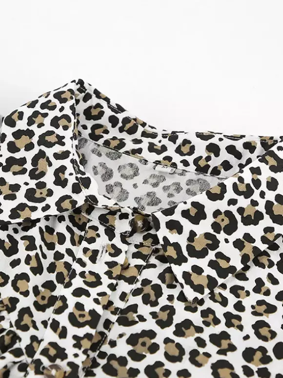 Veste femme à col rabattu boutons imprimé léopard manches longues