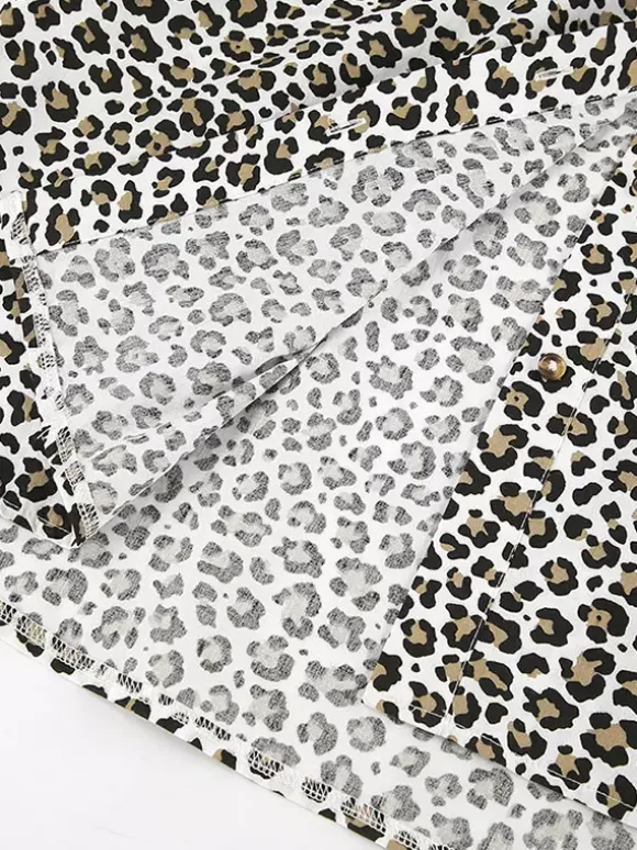 Veste femme à col rabattu boutons imprimé léopard manches longues