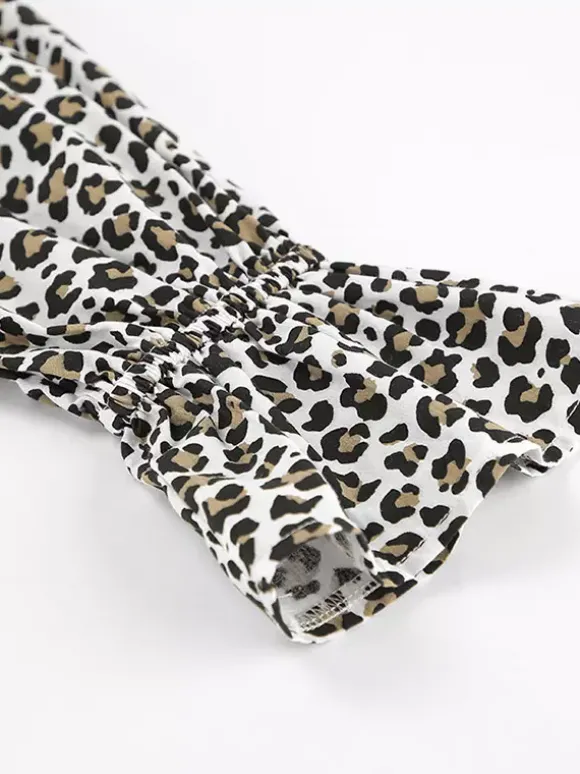 Veste femme à col rabattu boutons imprimé léopard manches longues