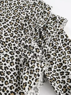 Veste femme à col rabattu boutons imprimé léopard manches longues