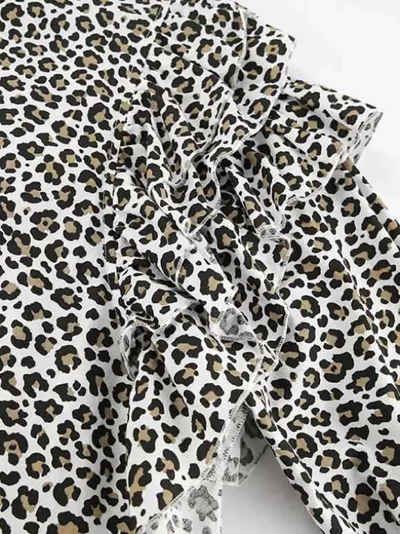 Veste femme à col rabattu boutons imprimé léopard manches longues