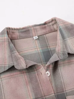 Veste femme à col rabattu cardigan à carreaux décontracté à manches longues