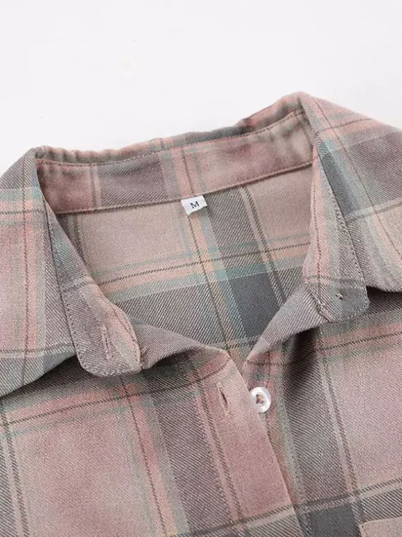 Veste femme à col rabattu cardigan à carreaux décontracté à manches longues