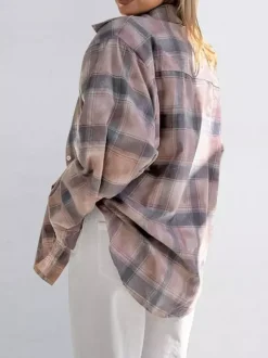 Veste femme à col rabattu cardigan à carreaux décontracté à manches longues