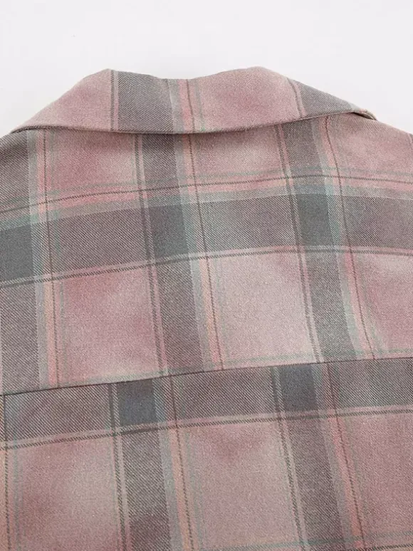Veste femme à col rabattu cardigan à carreaux décontracté à manches longues