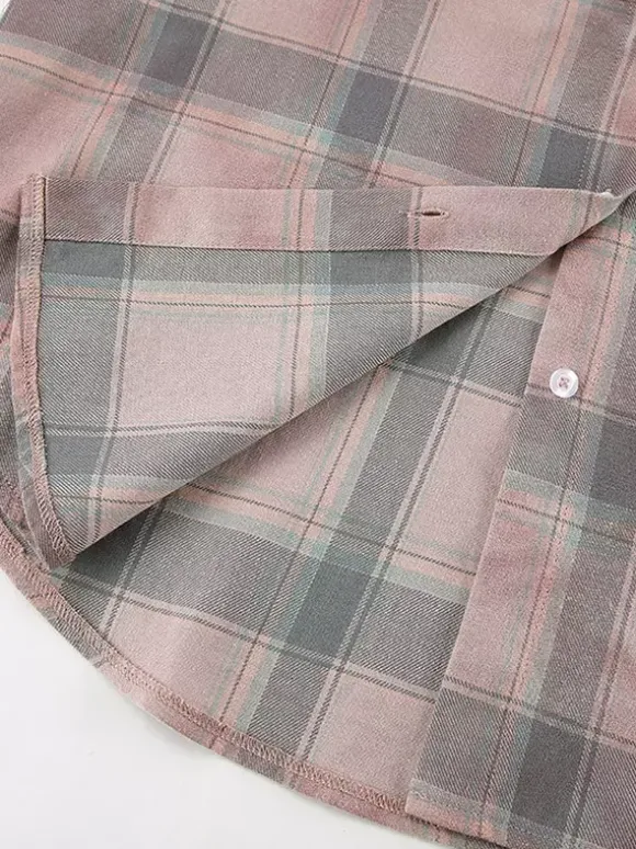 Veste femme à col rabattu cardigan à carreaux décontracté à manches longues