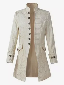 Veste Homme Blanche Style Vintage à Col Mao Veste Noble à Broderies de Boutons pour Costume de Carnaval