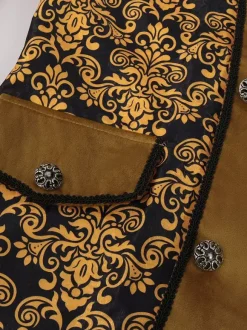 Veste Homme Costumes Rétro À Manches Longues En Jacquard Vintage Jaune
