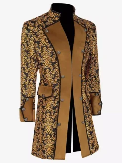 Veste Homme Costumes Rétro À Manches Longues En Jacquard Vintage Jaune