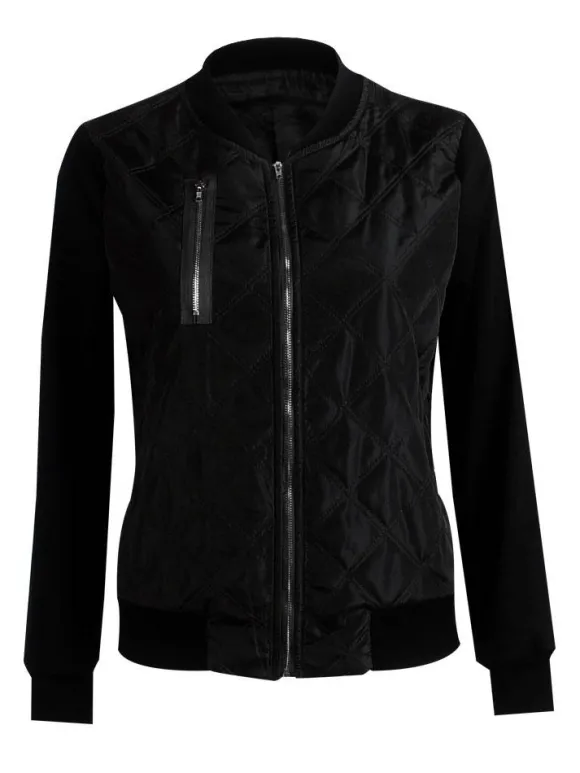 Veste Manteau de Moto Femme à Col Montant avec Manches Longues à Zip avc Poches Cousu Bicolores Manteau Veste Femme