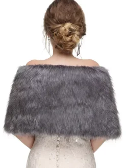 Veste Manteau Fausse Fourrure Longues Mariage Blanche Unicolore Hiver Veste Manteau Fausse Fourrure Femme