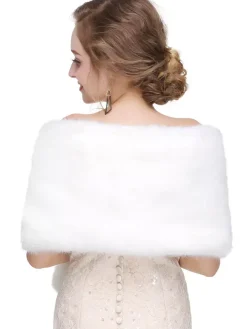 Veste Manteau Fausse Fourrure Longues Mariage Blanche Unicolore Hiver Veste Manteau Fausse Fourrure Femme