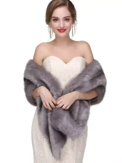 Veste Manteau Fausse Fourrure Longues Mariage Blanche Unicolore Hiver Veste Manteau Fausse Fourrure Femme