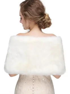 Veste Manteau Fausse Fourrure Longues Mariage Blanche Unicolore Hiver Veste Manteau Fausse Fourrure Femme
