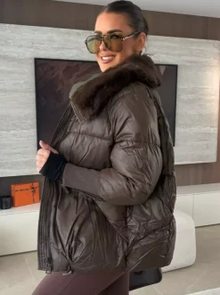 Veste matelassée en coton avec col en fausse fourrure manteau d'hiver chaud pour femme 2026