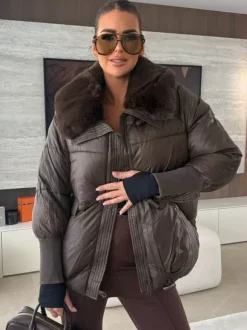 Veste matelassée en coton avec col en fausse fourrure manteau d'hiver chaud pour femme 2026