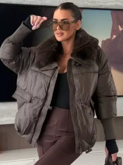 Veste matelassée en coton avec col en fausse fourrure manteau d'hiver chaud pour femme 2026