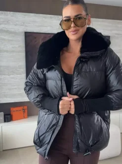 Veste matelassée en coton avec col en fausse fourrure manteau d'hiver chaud pour femme 2026