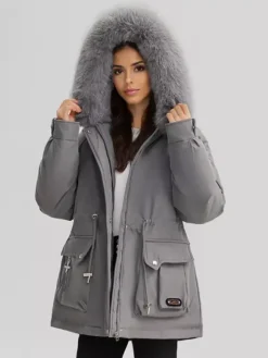 Veste parka épaisse en peluche avec col en fausse fourrure vêtements d'extérieur d'hiver à capuche pour femmes 2026