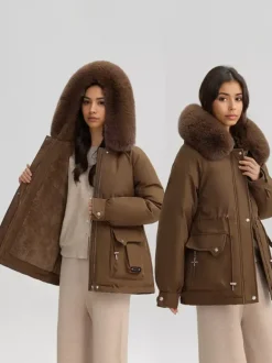 Veste parka épaisse en peluche avec col en fausse fourrure vêtements d'extérieur d'hiver à capuche pour femmes 2026