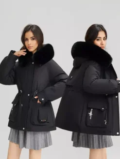 Veste parka épaisse en peluche avec col en fausse fourrure vêtements d'extérieur d'hiver à capuche pour femmes 2026