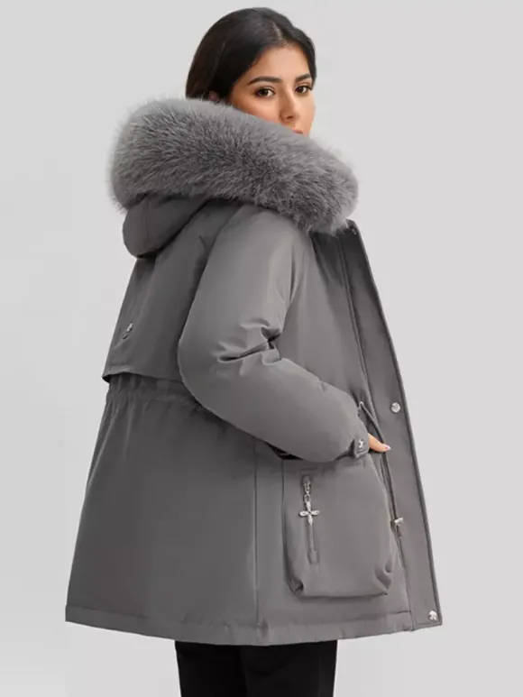 Veste parka épaisse en peluche avec col en fausse fourrure vêtements d'extérieur d'hiver à capuche pour femmes 2026