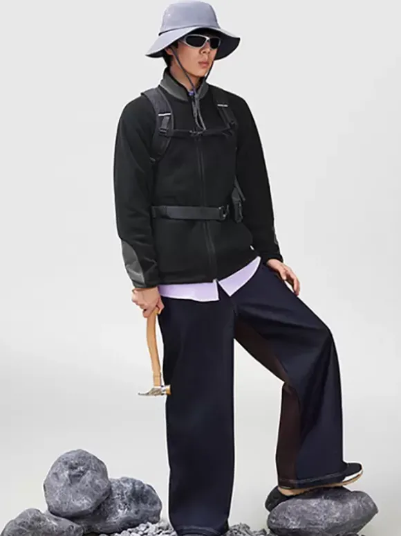 Veste Polaire Col Montant Homme Manteau Chaud D'hiver Imprimé Losanges