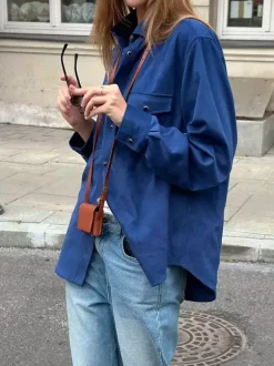 Veste pour femme col rabattu boutons sur le devant style décontracté veste bleue pour femme