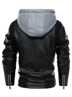 Vestes en cuir pour hommes Vestes de bombardier moto confortables à capuche et fermeture éclair à blocs de couleurs