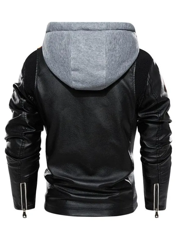 Vestes en cuir pour hommes Vestes de bombardier moto confortables à capuche et fermeture éclair à blocs de couleurs