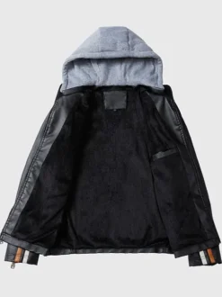 Vestes en cuir pour hommes Vestes de bombardier moto confortables à capuche et fermeture éclair à blocs de couleurs