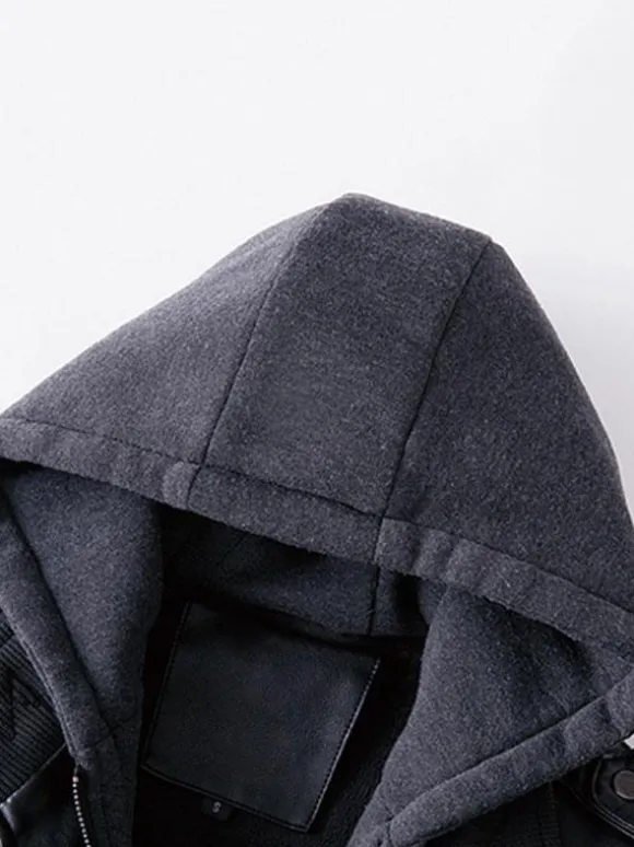 Vestes en cuir pour hommes avec poches zippées et coupe-vent à capuche
