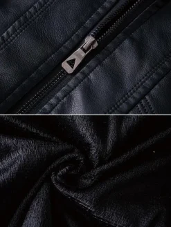 Vestes en cuir pour hommes avec poches zippées et coupe-vent à capuche