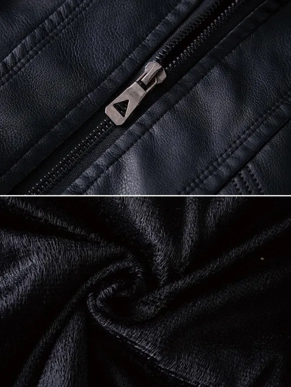 Vestes en cuir pour hommes avec poches zippées et coupe-vent à capuche