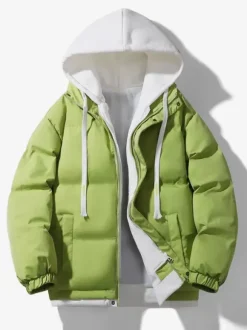 Vestes En Doublure Chaud Hiver Chic Noir Glissière Éclaire Décontracté à capuche